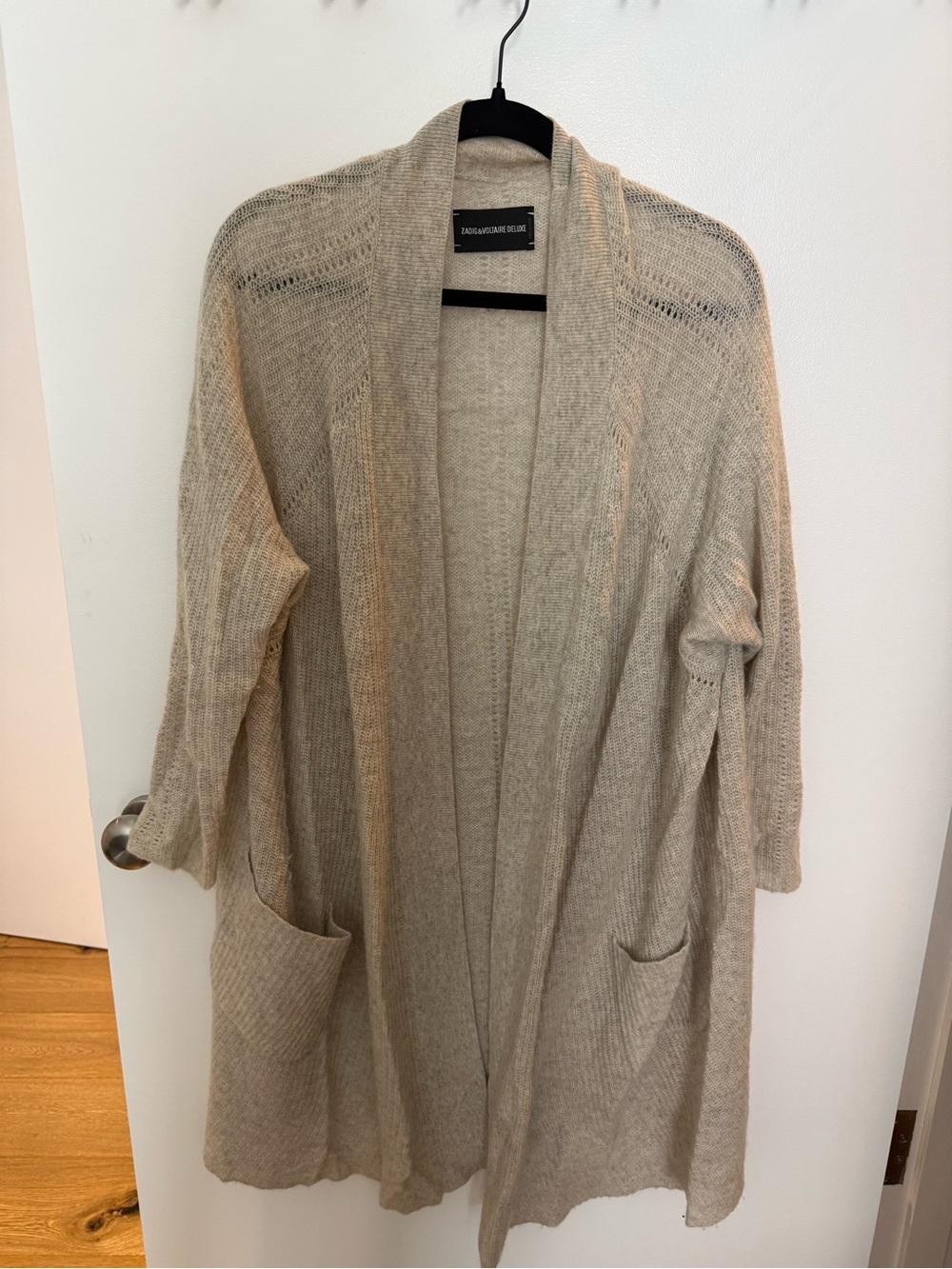 Deluxe Zadig & Voltaire Beige Open-Front Women's Cashmere Long Cardigan Sweater